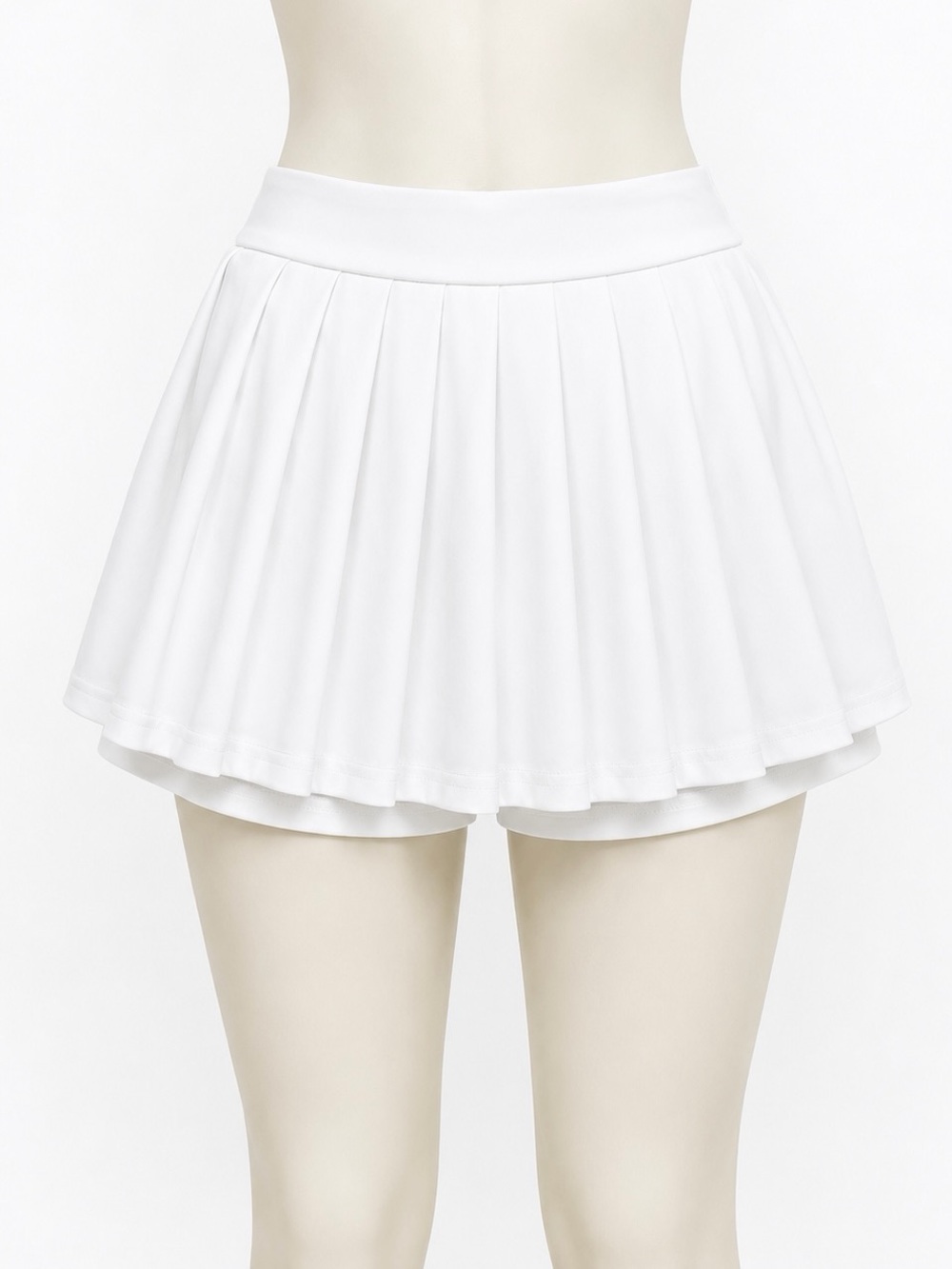 Flared White Pleated Skater Skirt with Built-In Shorts
